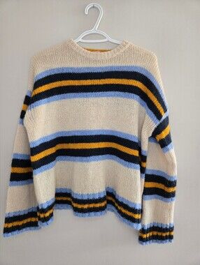 Urban Outfitters Cream Sweater with Blue, Black & Yellow Stripes